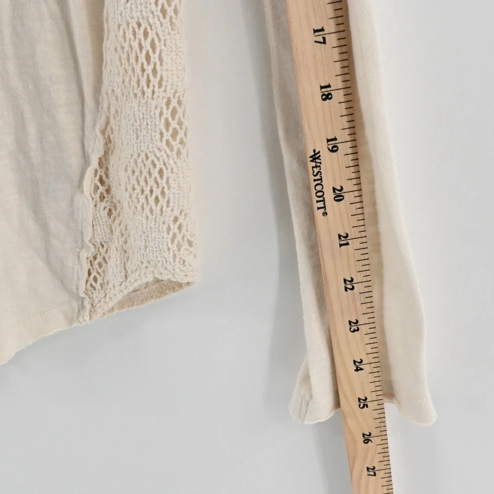 Free People Patches of Lace Top Womens Size S Cream Patchwork Henley Boho Eyelet